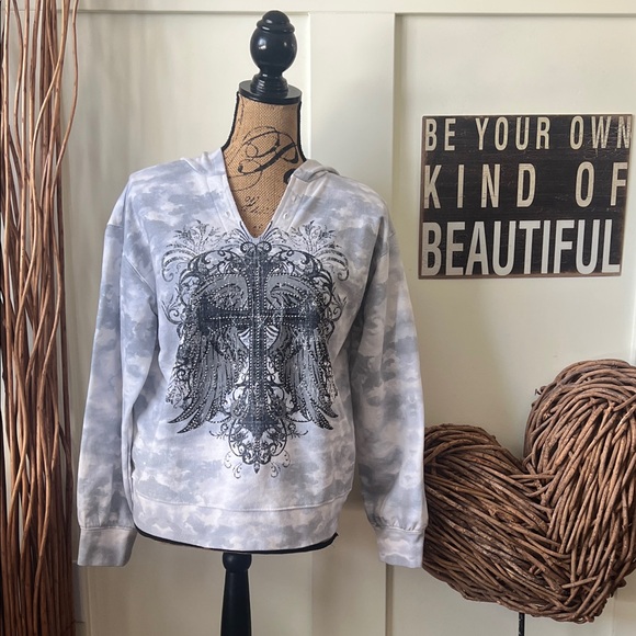 Cato Tops - Cato Gray and Black Graphic Hoodie